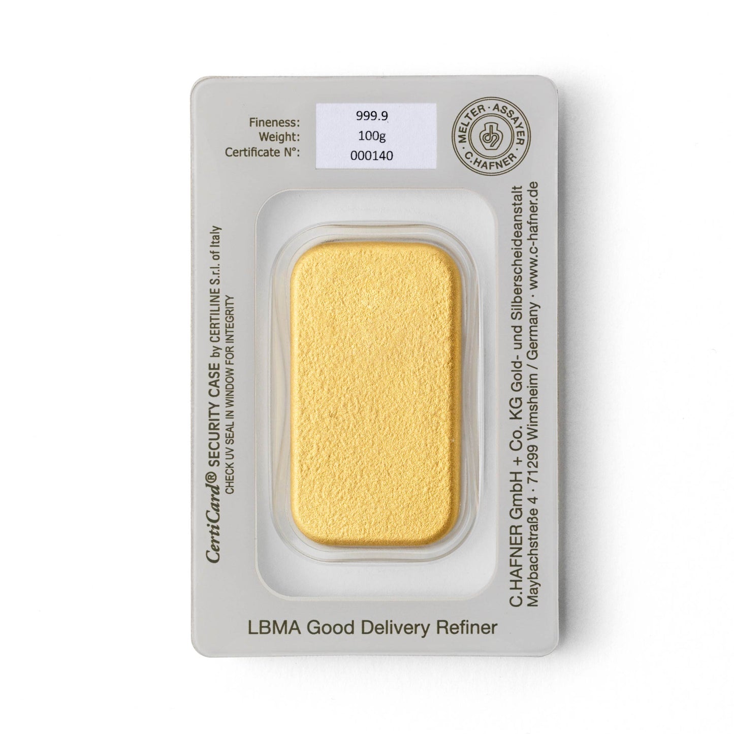 Gegossener Goldbarren 100g - C.Hafner