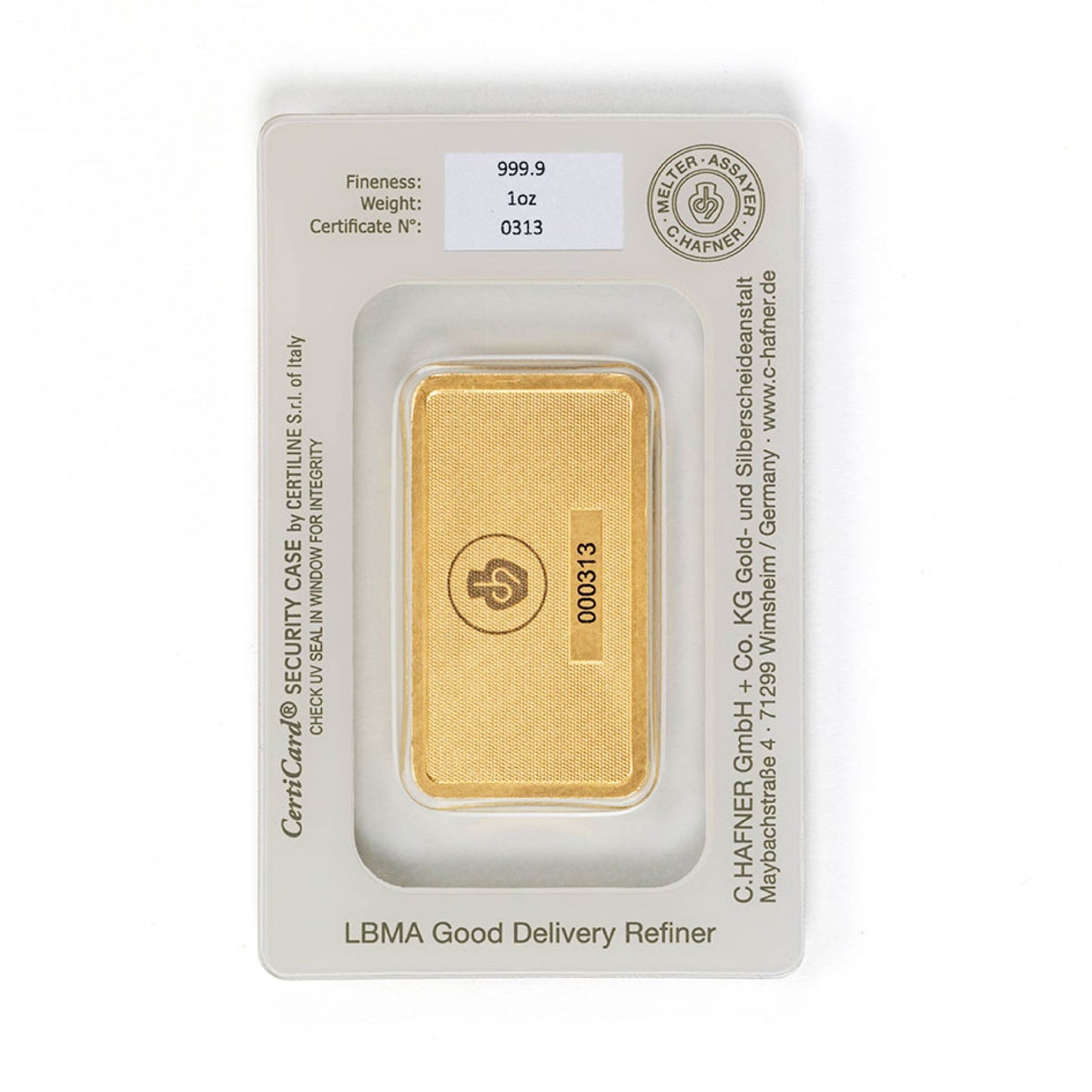 Geprägter Goldbarren 1oz - C.Hafner