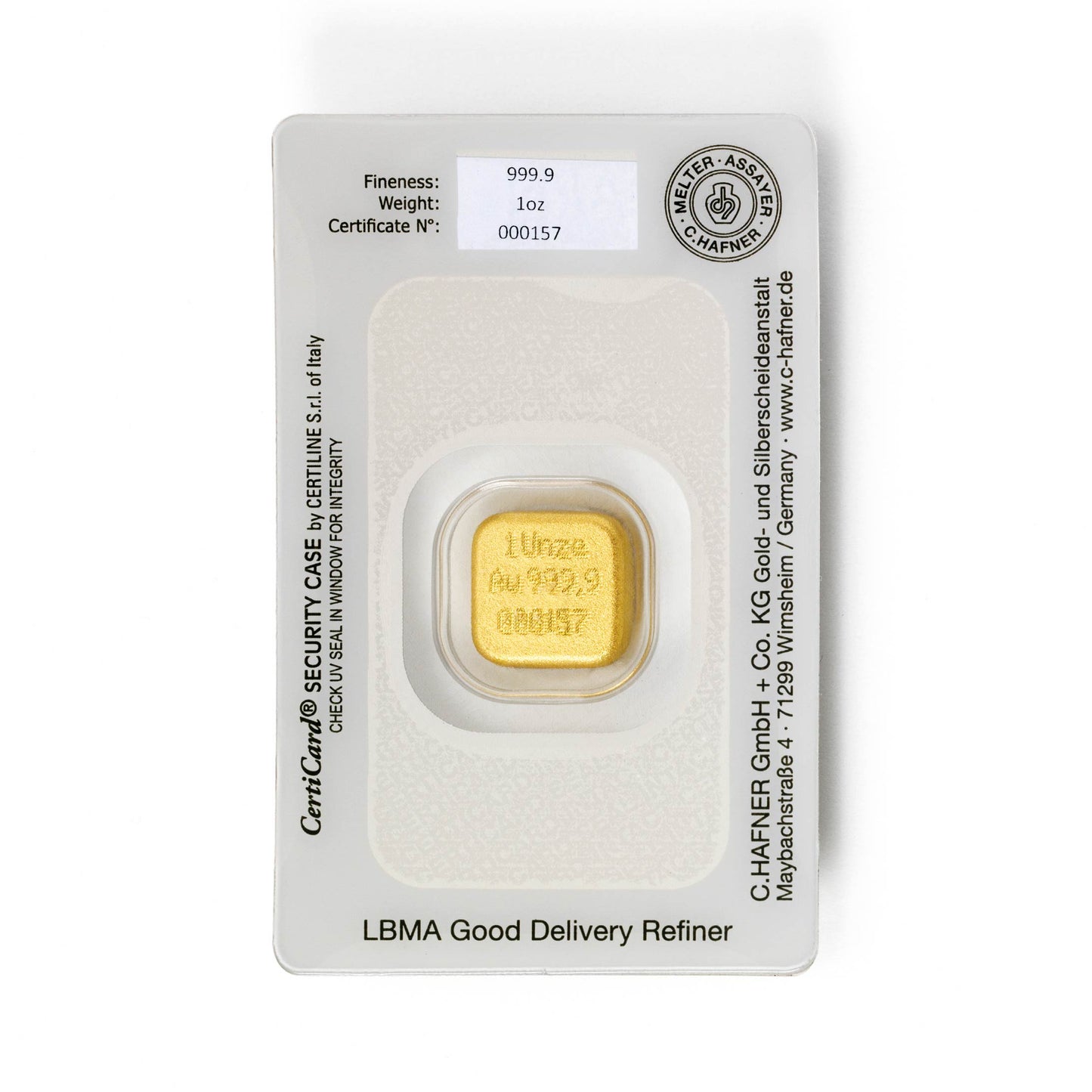 Gegossener Goldbarren 1oz - C.Hafner