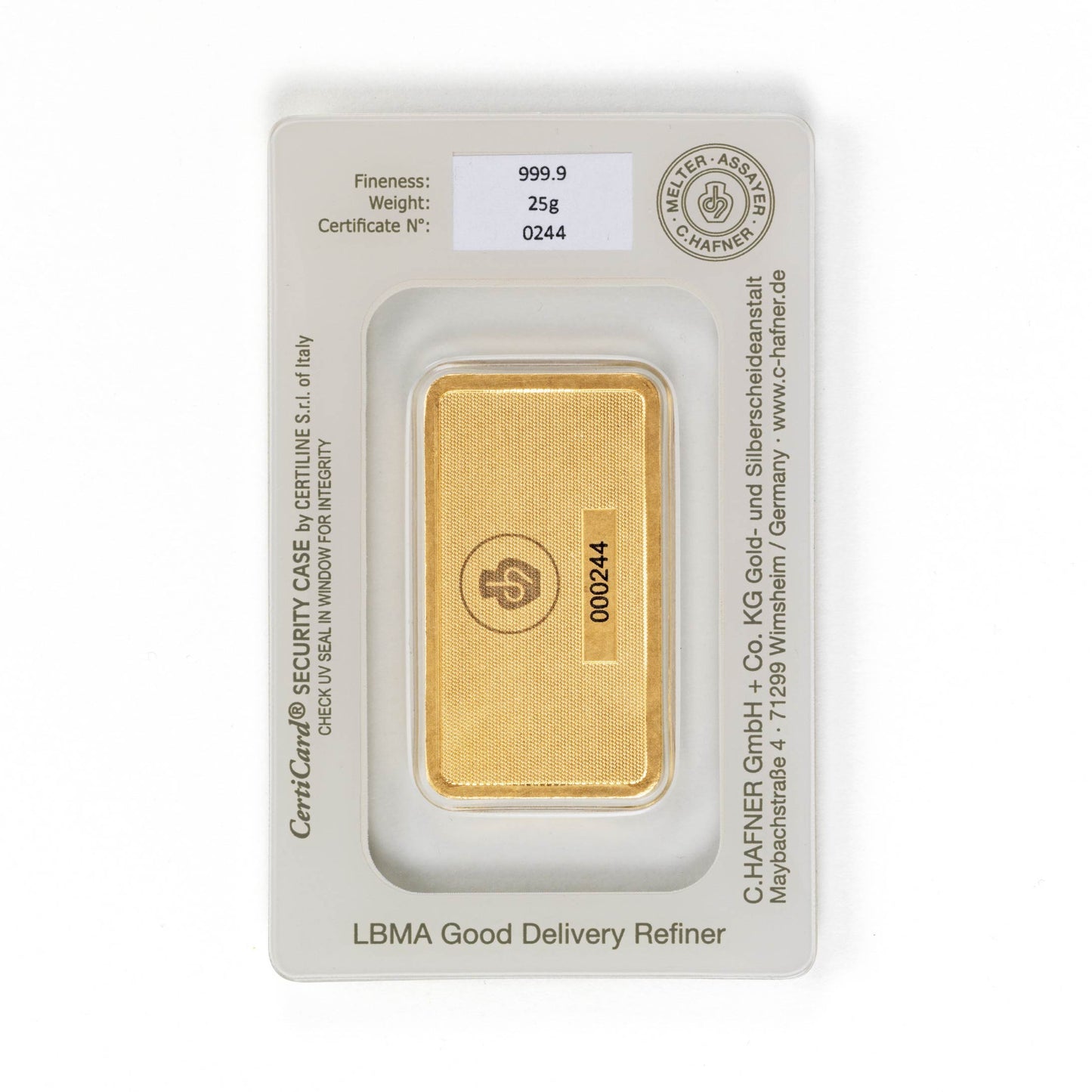 Geprägter Goldbarren 25g - C.Hafner