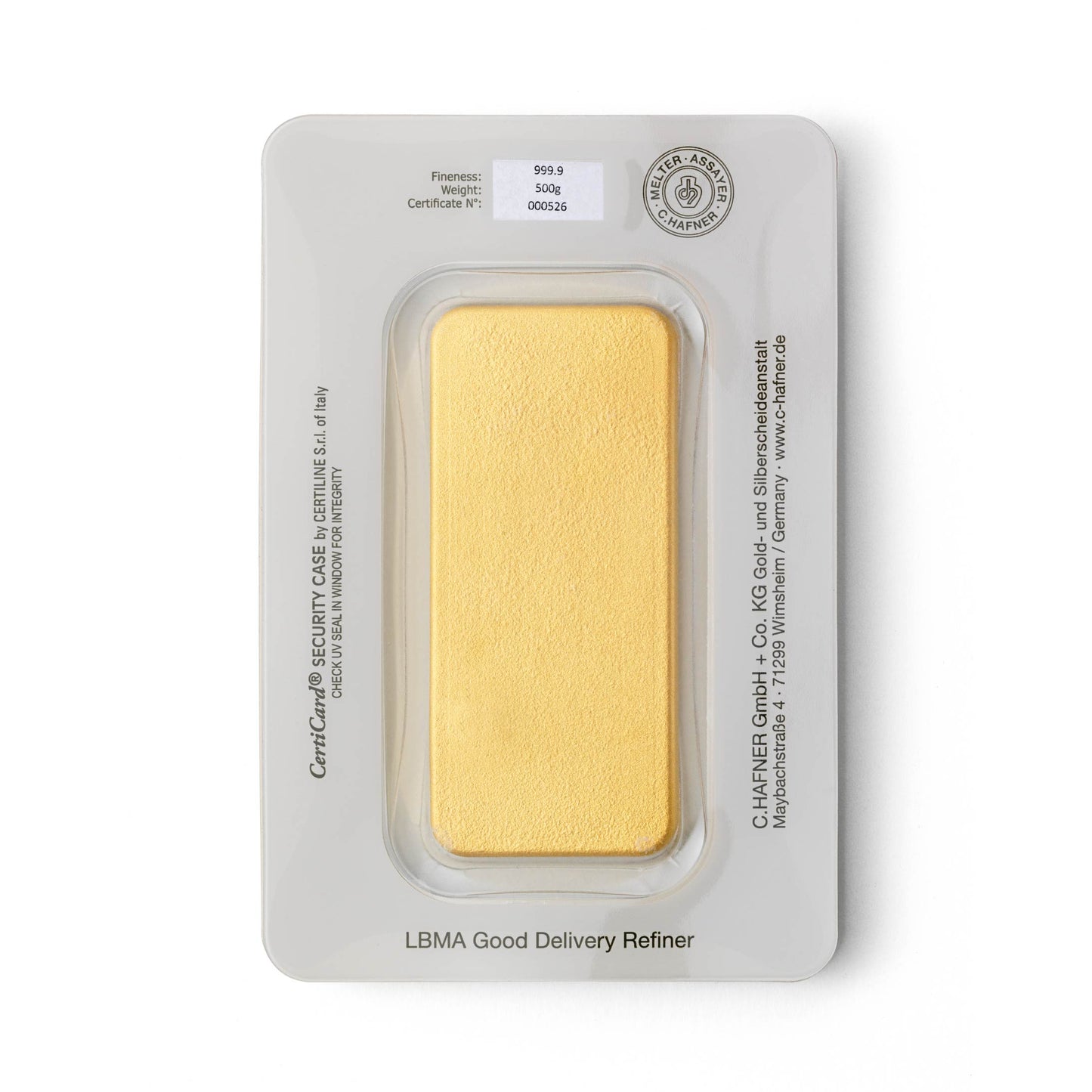 Gegossener Goldbarren 500g - C.Hafner