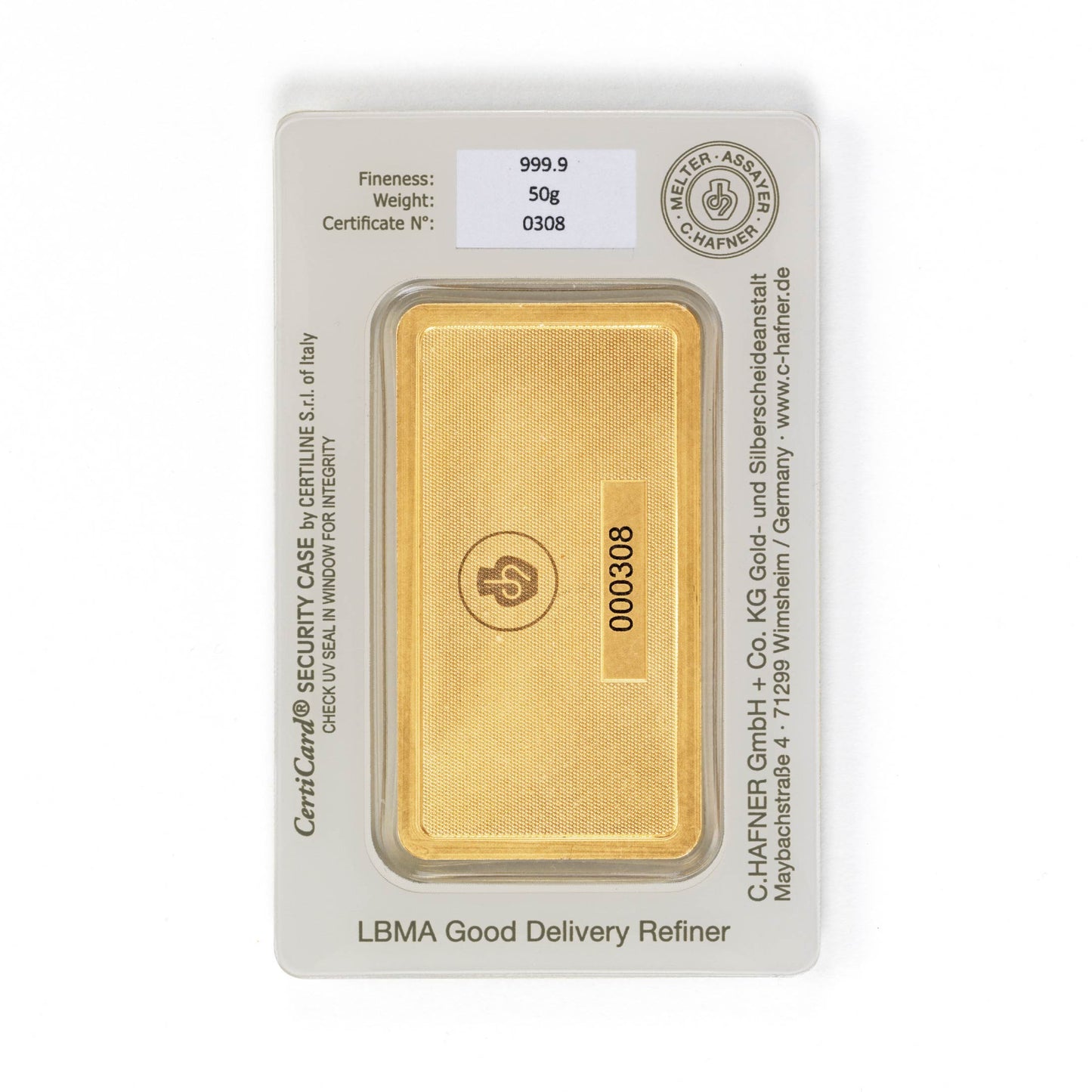Geprägter Goldbarren 50g - C.Hafner