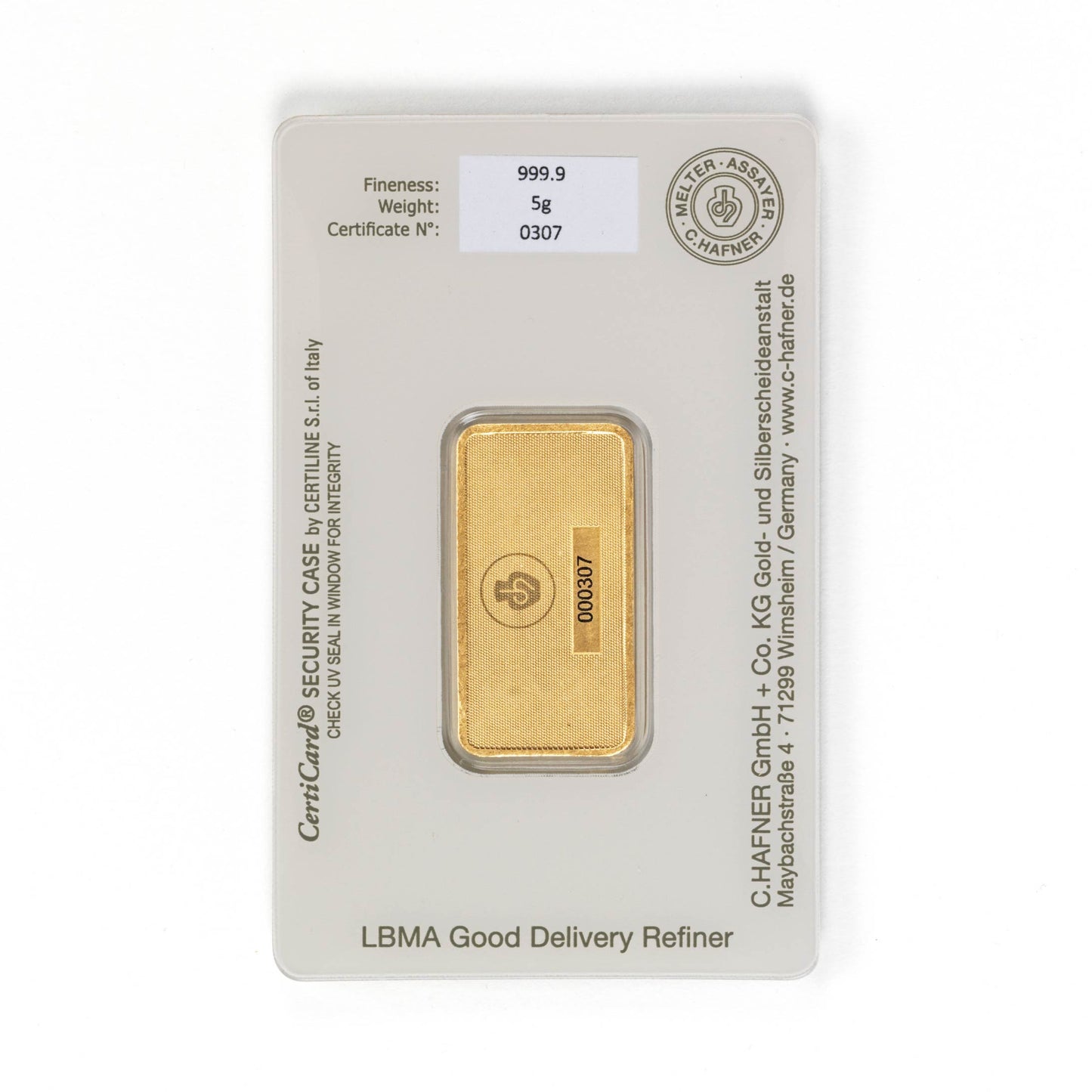 Geprägter Goldbarren 5g - C.Hafner