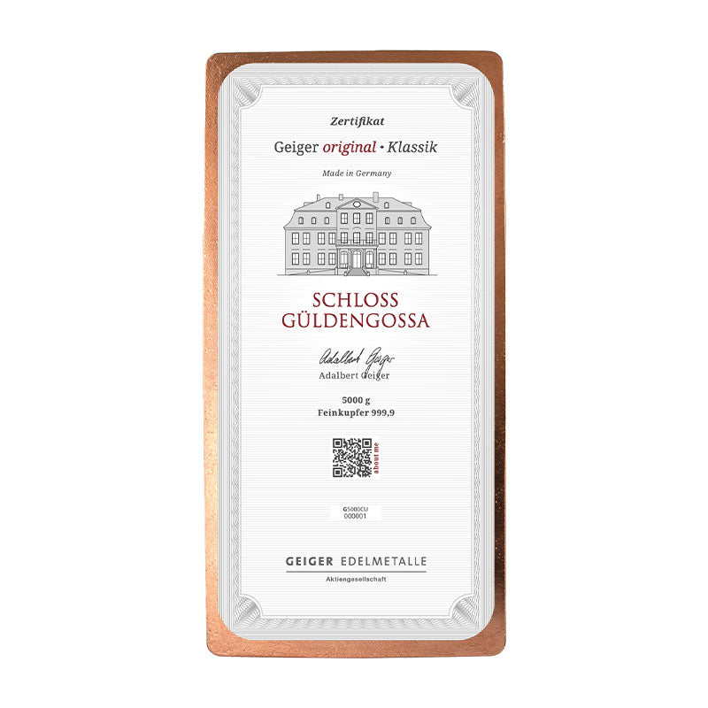 Gegossener Kupferbarren 5 kg – Geiger Original (.9999)