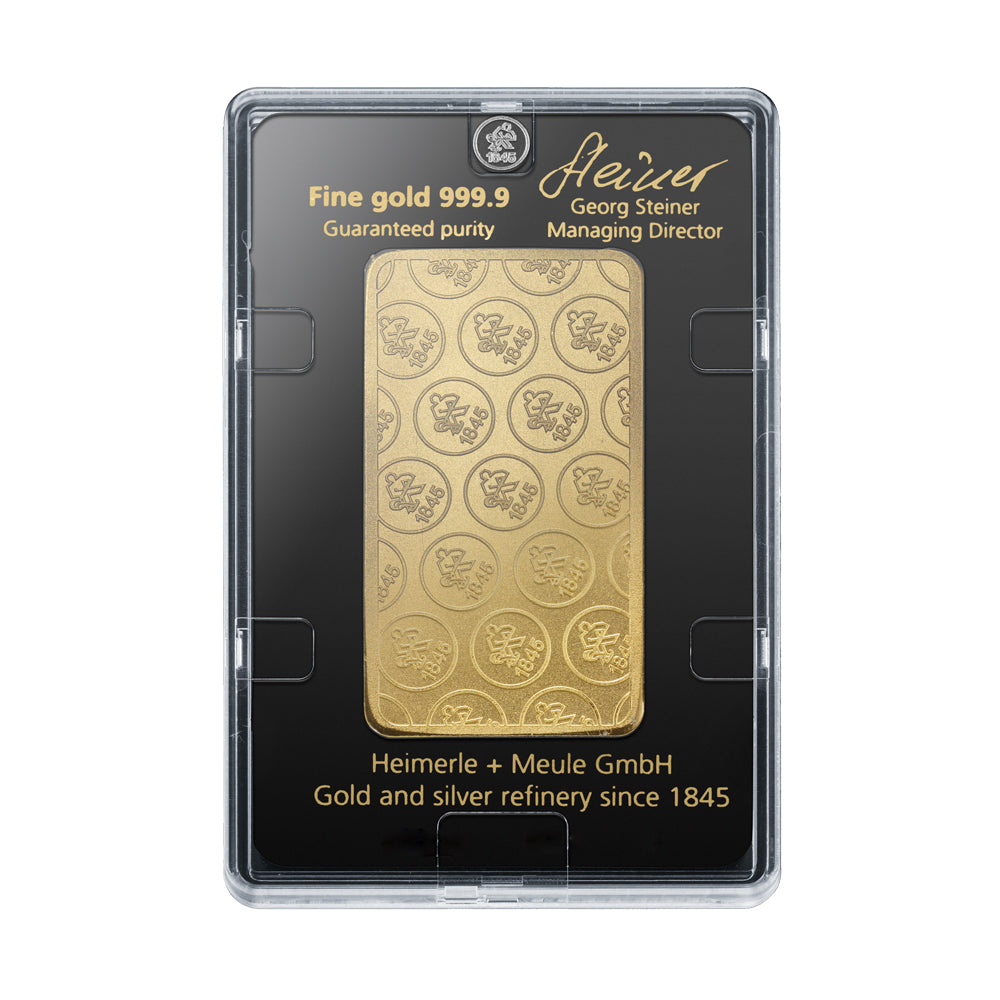 Geprägter Goldbarren 100g - Heimerle + Meule