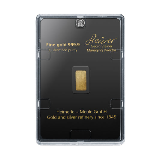 Geprägter Goldbarren 2,5g - Heimerle + Meule