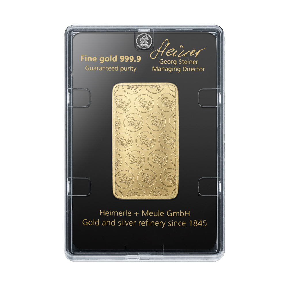Geprägter Goldbarren 50g - Heimerle + Meule