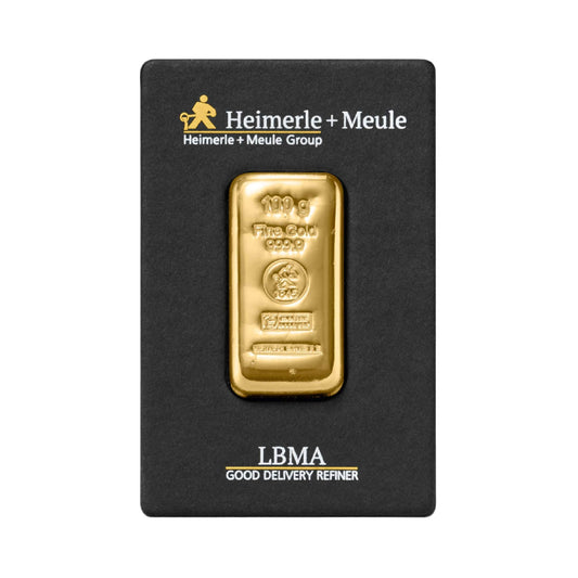 Gegossener Goldbarren 100g - Heimerle + Meule