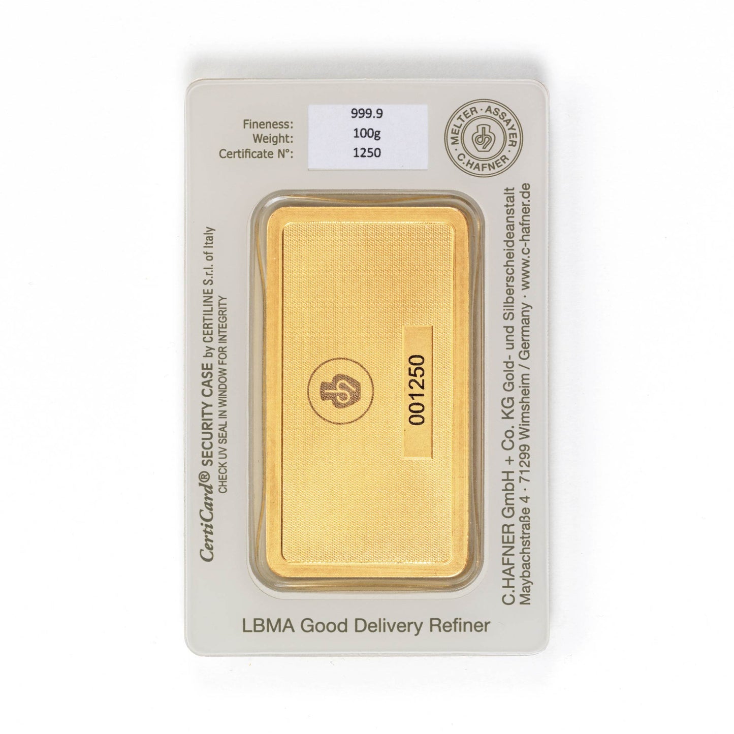 Geprägter Goldbarren 100g - C.Hafner
