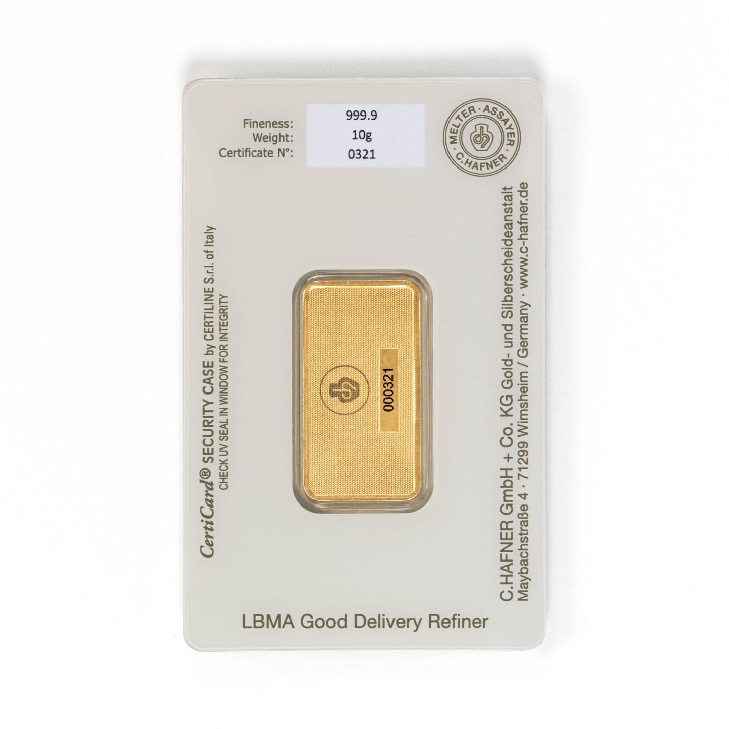 Geprägter Goldbarren 10g - C.Hafner