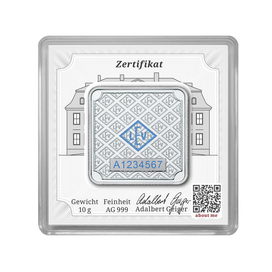 Geprägter Silberbarren 10 g – Geiger Original (.999)