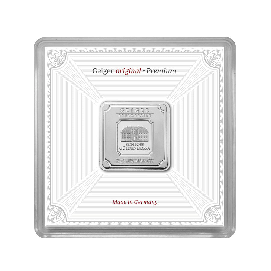 Geprägter Silberbarren 20 g – Geiger Original (.999)