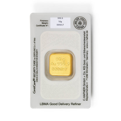 Gegossener Goldbarren 50g - C.Hafner