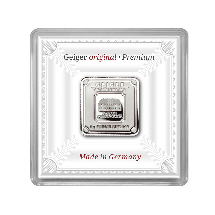 Geprägter Silberbarren 5 g – Geiger Original (.999)