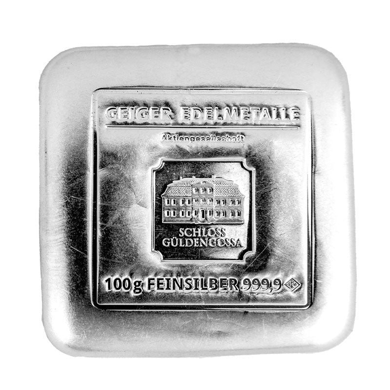 Gegossener Silberbarren 100 g – Geiger Original (.999)