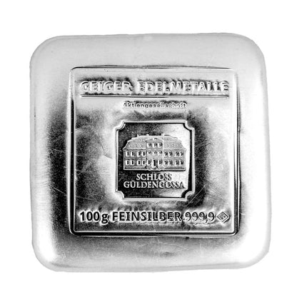 Gegossener Silberbarren 100 g – Geiger Original (.999)
