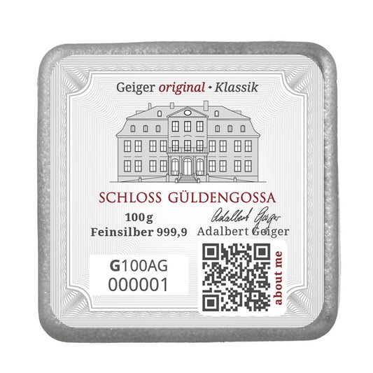 Gegossener Silberbarren 100 g – Geiger Original (.999)