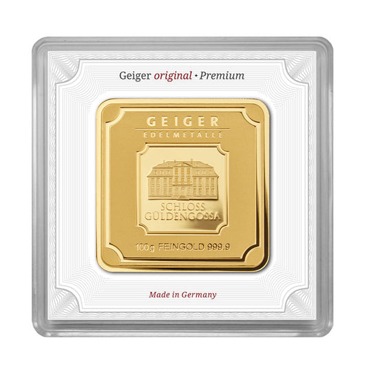 Geprägter Goldbarren 100 g – Geiger Original (.9999)