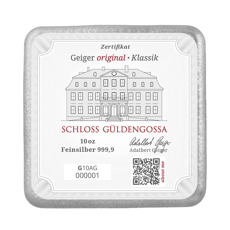 Gegossener Silberbarren 10 oz – Geiger Original (.999)