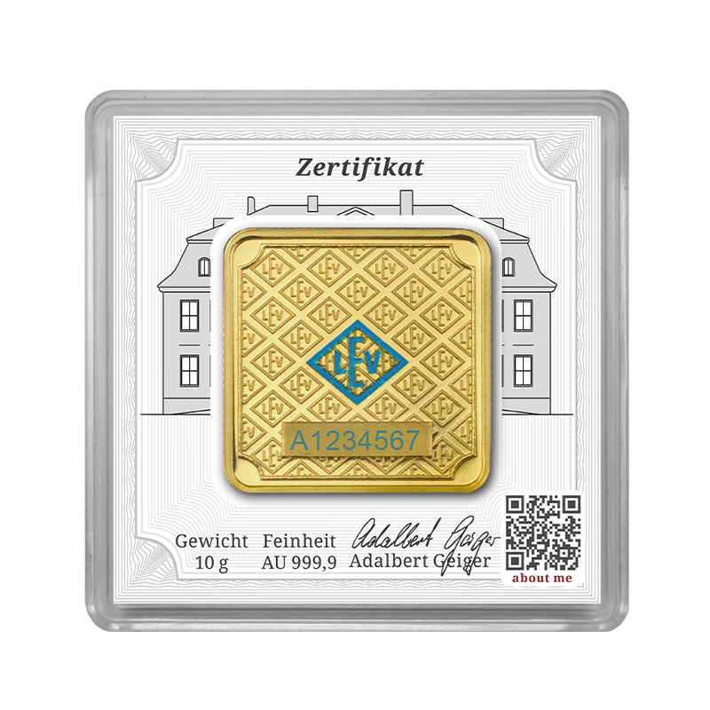 Geprägter Goldbarren 10 g – Geiger Original (.9999)