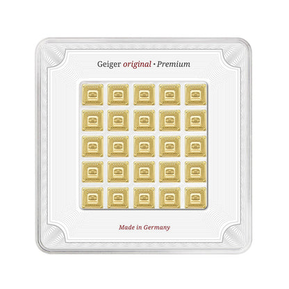 Goldbarren Geiger Original – Multicard 25 × 1 g (.9999) quadratisch