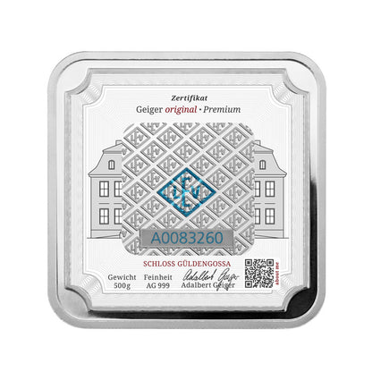 Geprägter Silberbarren 500 g – Geiger Original (.999)