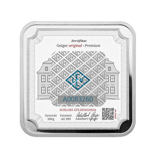 Geprägter Silberbarren 500 g – Geiger Original (.999)