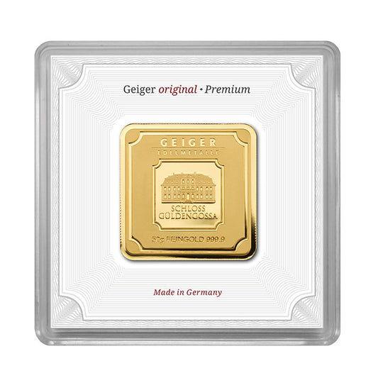 Geprägter Goldbarren 50 g – Geiger Original (.9999)
