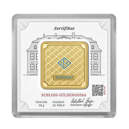 Geprägter Goldbarren 50 g – Geiger Original (.9999)