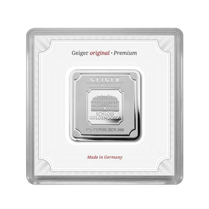 Geprägter Silberbarren 50 g – Geiger Original (.999)