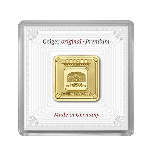 Geprägter Goldbarren 5 g – Geiger Original (.9999)