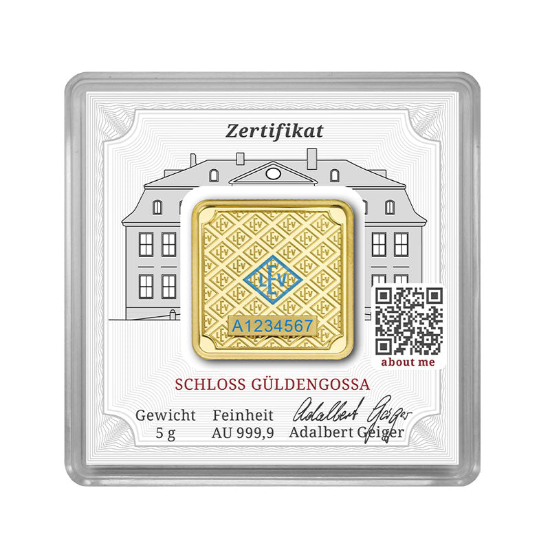 Geprägter Goldbarren 5 g – Geiger Original (.9999)