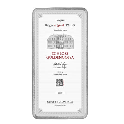 Gegossener Silberbarren 5 kg – Geiger Original (.999)
