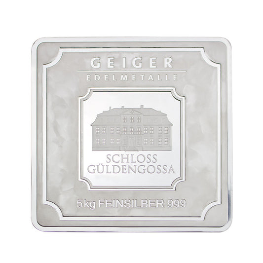 Geprägter Silberbarren Quadratform 5 kg – Geiger Original (.999)