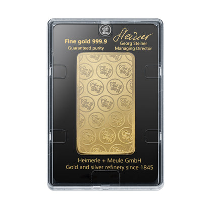 Geprägter Goldbarren 100g - Heimerle + Meule
