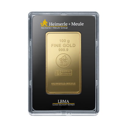 Geprägter Goldbarren 100g - Heimerle + Meule