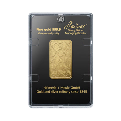 Geprägter Goldbarren 25g - Heimerle + Meule