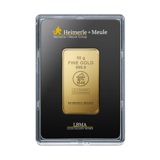 Geprägter Goldbarren 50g - Heimerle + Meule